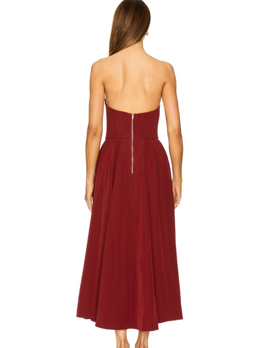 Bardot Strapless Sweetheart Midi Dress – Size 6 Burgundy - Picture 2 of 4